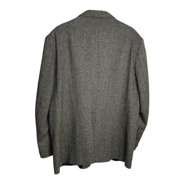 Vintage Lands End Herringbone Tweed Blazer Mens 46R Black 100% Wool Two Button - Picture 3 of 16